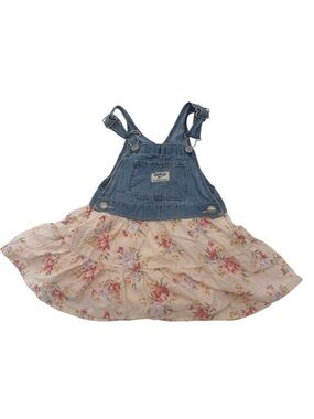 OshKosh B'gosh Denim Floral Overall Dress Pink Floral
